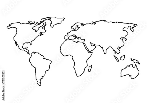 Mapa negro del mundo en fondo blanco.