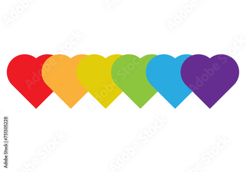 Corazones de los colores lgbtiq en fondo blanco.
