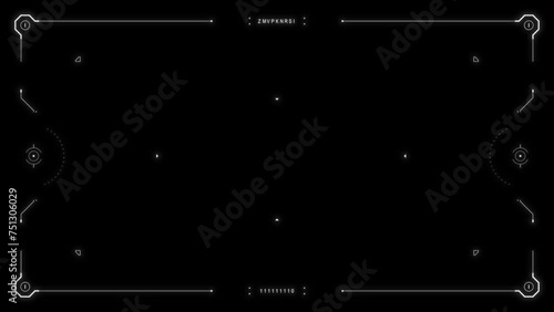 Futuristic glitchy HUD aim. Cyberpunk style distorted HUD screen. Tech user interface hologram screen for game, movie, sci-fi, drone footage, VR etc. Video overlay template. Cyberpunk concept.