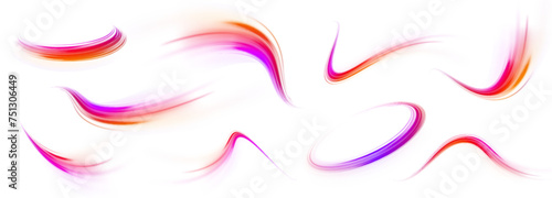 Racing cars dynamic flash effects city road with long exposure night ligh. Laser beams luminous abstract sparkling isolated on a transparent background.	