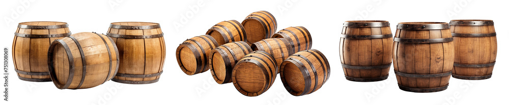 Set of wooden oak barrels cut out
