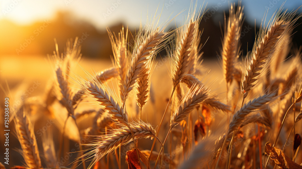 Obraz premium Golden wheat field at sunset