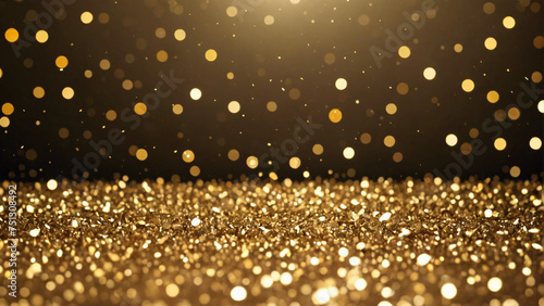Gold glitter texture isolated with bokeh on background. Particles color Celebratory. Golden explosion of confetti Design. Vector illustration © Ala