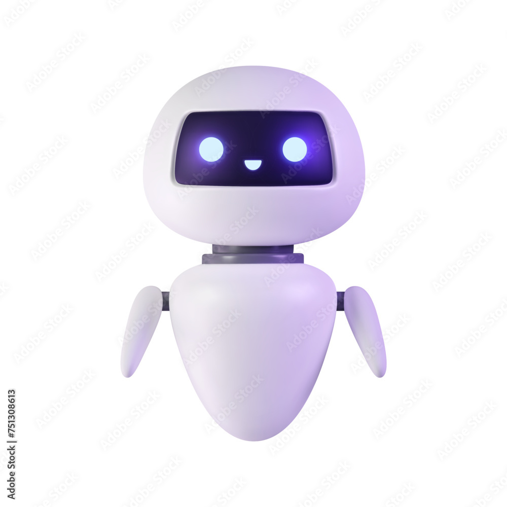 3D robot. Neural network chat bot, AI servers technology. Artificial intelligence cyborg. Online communication, virtual support assistance. Vector isolated cartoon illustration. Fiction alien render. - obrazy, fototapety, plakaty 
