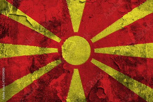 Republic of North Macedonia Flag Cracked Concrete Wall Textured Background