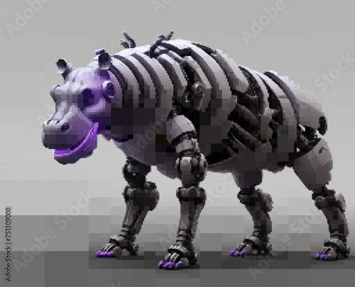 Hippopotamus cyborg. Vector illustration. Rectangular design.