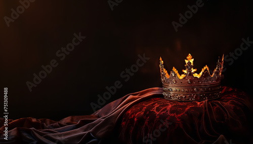  king's golden crown illuminated atop a velvet cushion