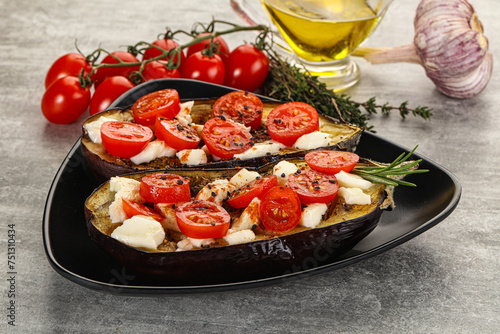 Baked eggplant with cheese and tomato