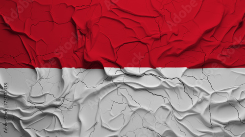 Close-Up of a Wrinkled and Cracked Old Principality of Monaco Flag
