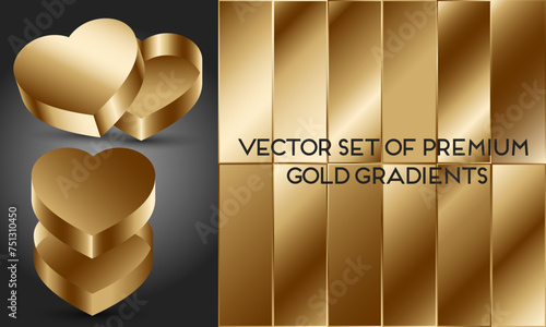 Vector set of premium gold gradients. Art design collection of luxury palette. Various combination of colors swatch for your template. EPS 10
