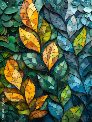 Wallpaper Mural abstract background with colorful leafs in stained-glass window style Torontodigital.ca