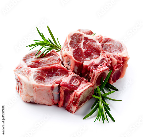 Crude riba meat with rosemary on white backgrounds photo