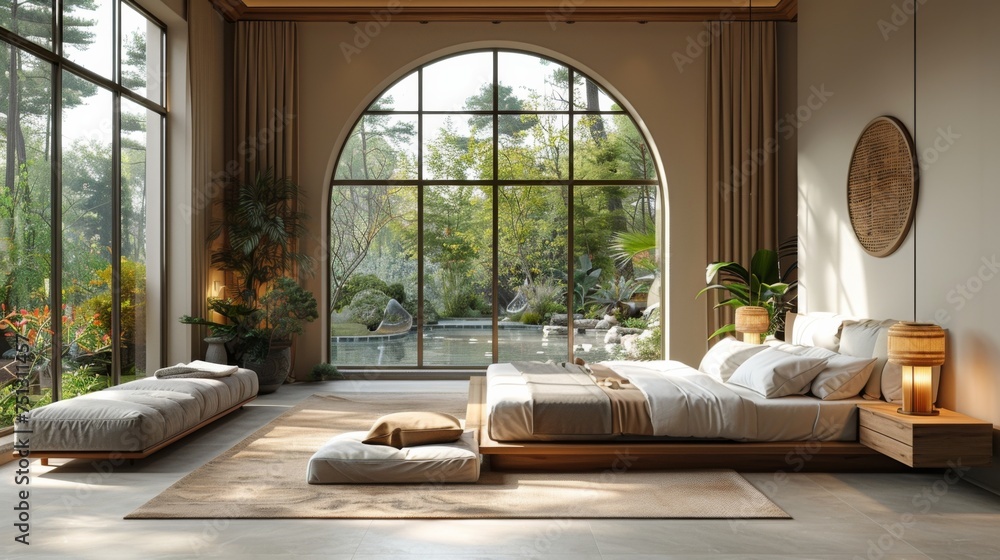 3D rendering of a modern bedroom interior design in a villa 3D rendering of a modern bedroom interior design in a villa