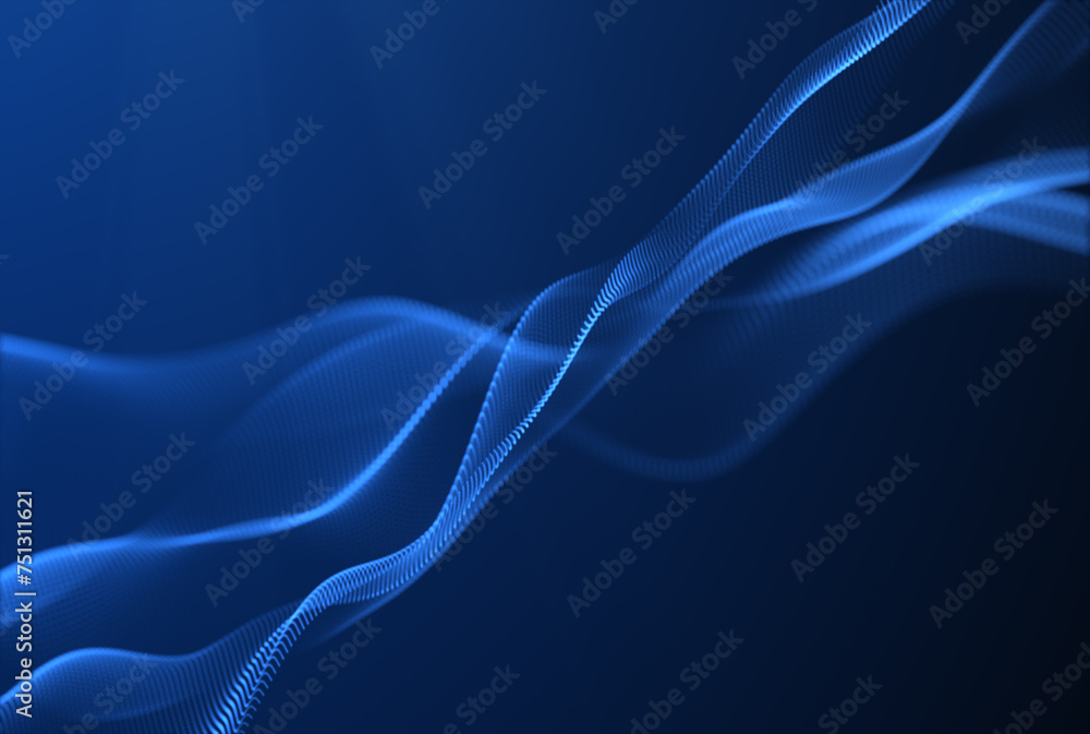 Digital wave with many dots and particles. Abstract wave background. Technology or science.