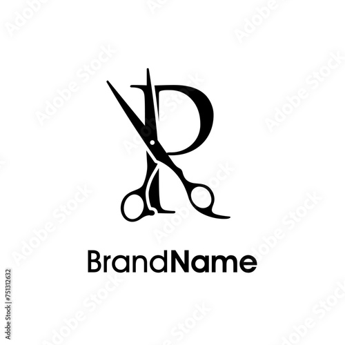 Luxury Initial R Scissors Logo