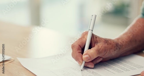 Canvas Print Hands, writing or person with contract to sign on application or document for will, life insurance or divorce papers