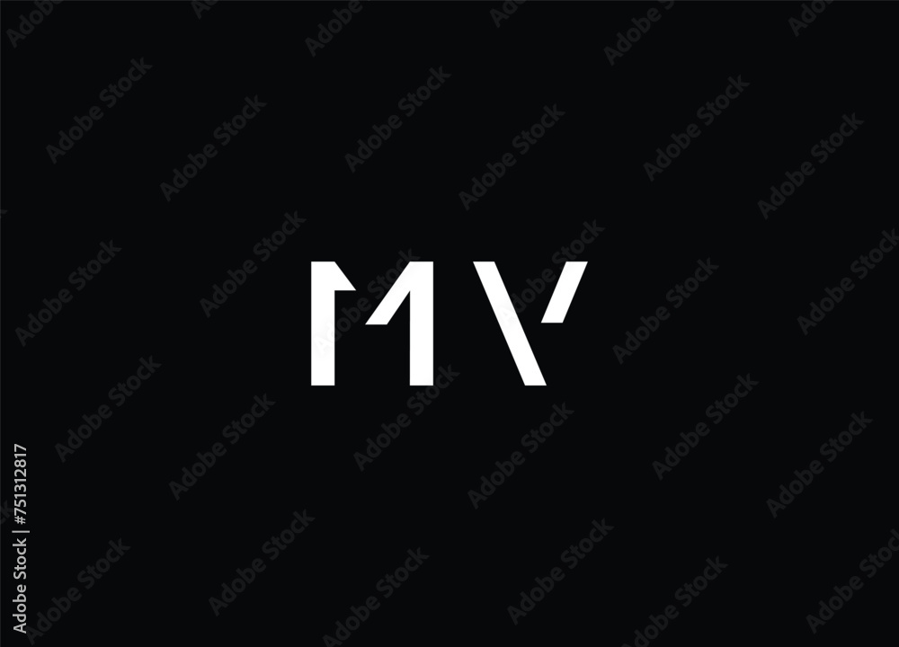 MV Letter Logo Design with Creative Modern Trendy Typography and Black Colors.
