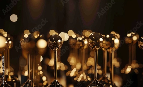 award ceremony . golden balls on a black background, bokeh effect. photo