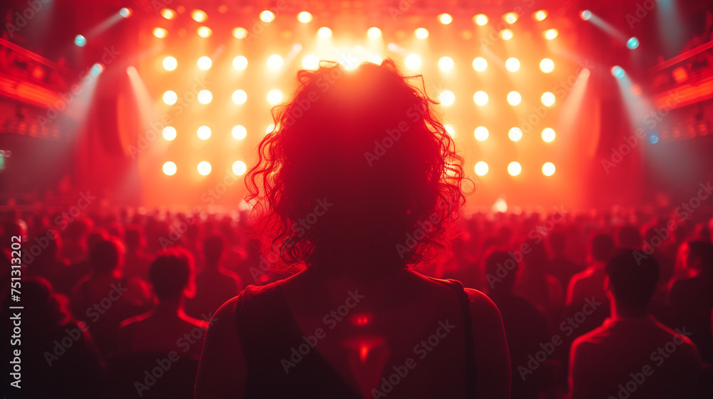 Energetic Essence of Live Music Captured in a Long Exposure: Concert Crowd Alive with Pulsating Lights and Silhouetted Figures - Subtly Upscaled for Vivid Detail 
