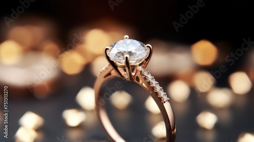 Wedding rings with diamonds on the table in a jewelry store. Perfect for jewelry store advertisements or engagement-related content with Copy Space.