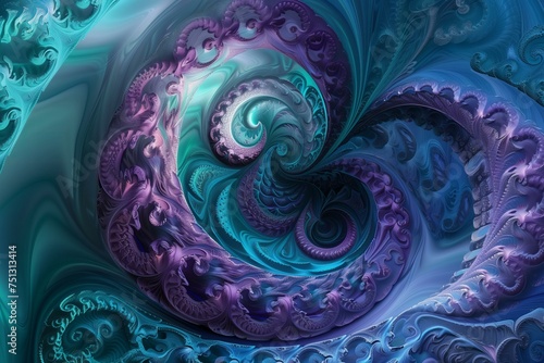 .A complex abstract background with intricate fractal patterns in shades of teal and purple, offering a mesmerizing and almost hypnotizing effect,