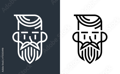 Bearded man head logo in trendy linear art style, simple minimal modern vector icon.