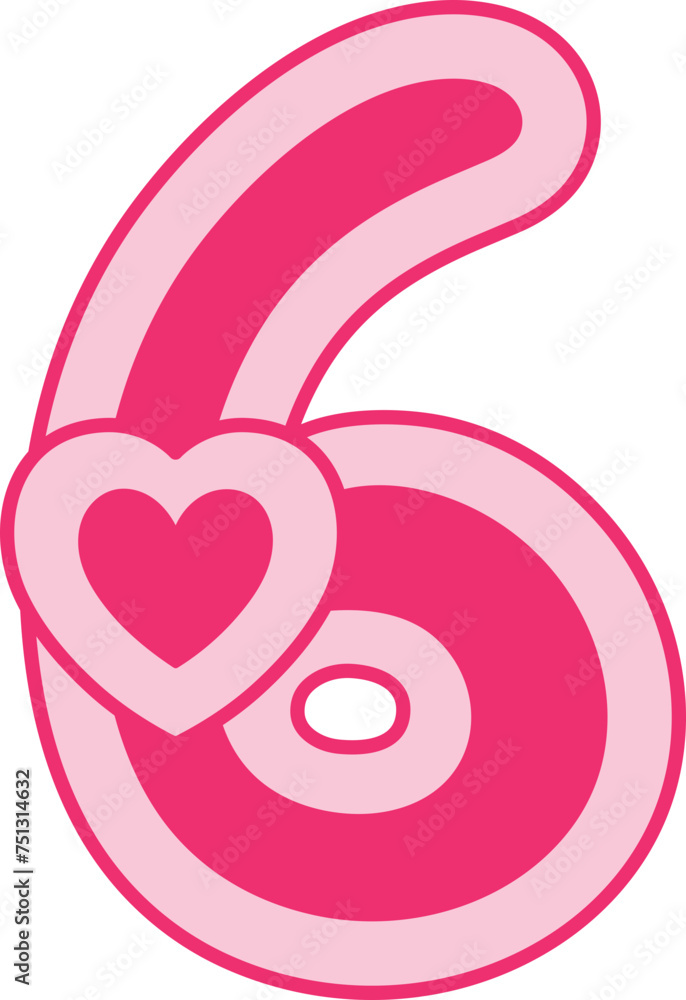 6 Six Heart Valentine Day Number