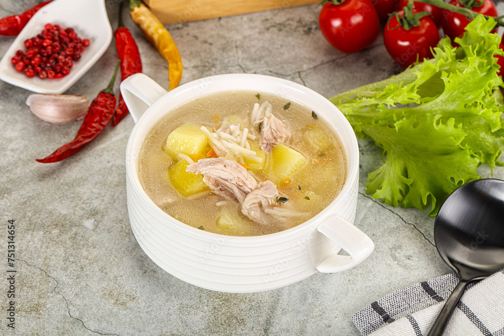 Homemade chicken soup with vegetables