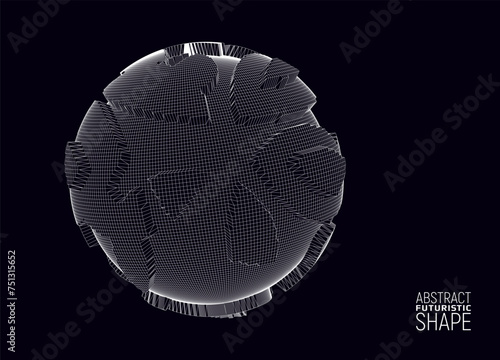 Wireframe futuristic shape. Abstract distorted 3d form. Science concept. Vector illustration.