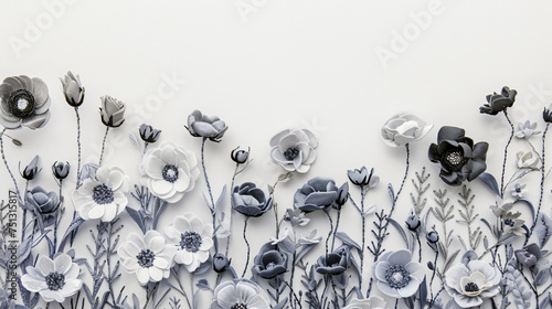 Embroidered Grey Flowers Located on the Top