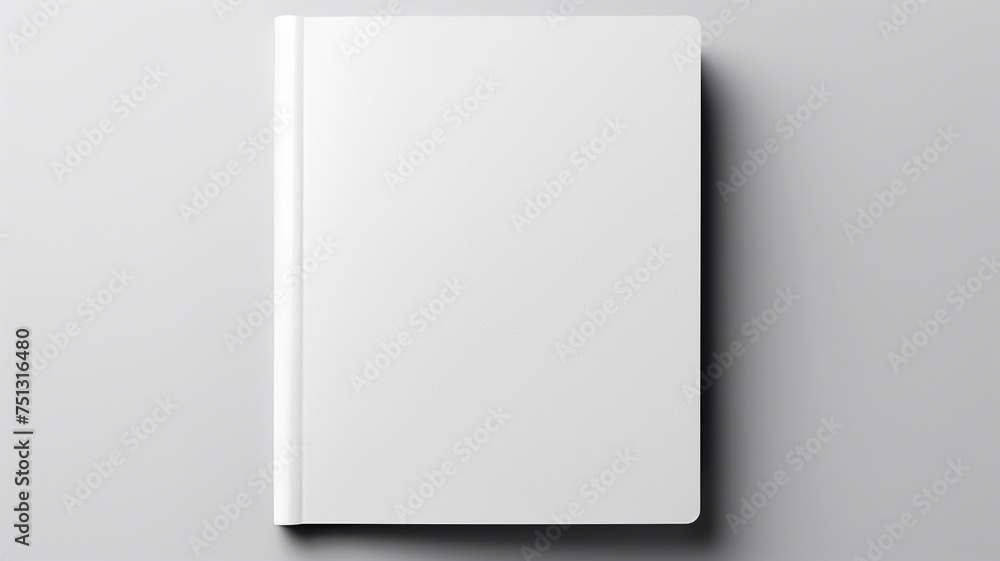 Top view of Woman's hand gracefully holding a blank white magazine on a gray background, serving as a design template mockup. - obrazy, fototapety, plakaty 