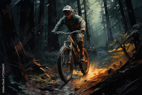 Painting of a man riding a mountain bike © Lukasz