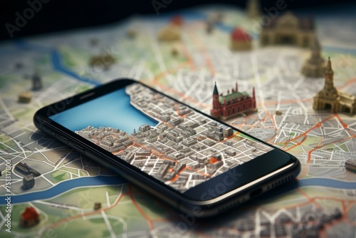 Smartphone map location. Market internet. Generate Ai