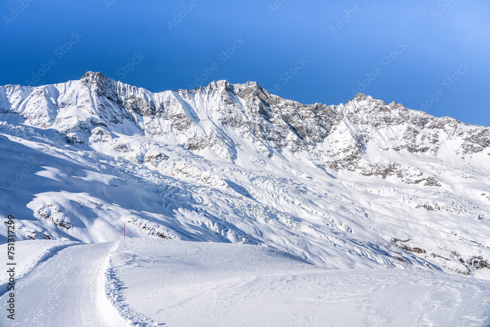 Winter snow covered mountain, Saas-Fee, Switzerland