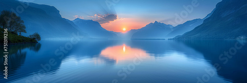 Lake's Dusk Serenity: The Quiet Beauty of Reflections Captured in Long Exposure, Merging Earth and Sky in Tranquil Water