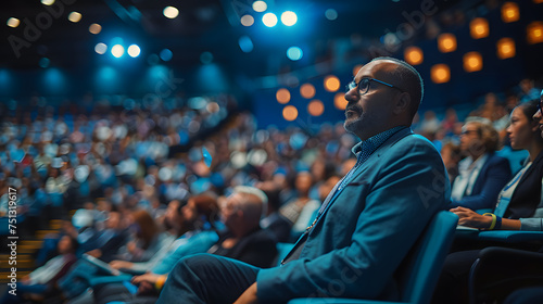 A commanding image capturing a keynote speaker addressing a packed auditorium at a security conference, with attendees engaged and taking notes.