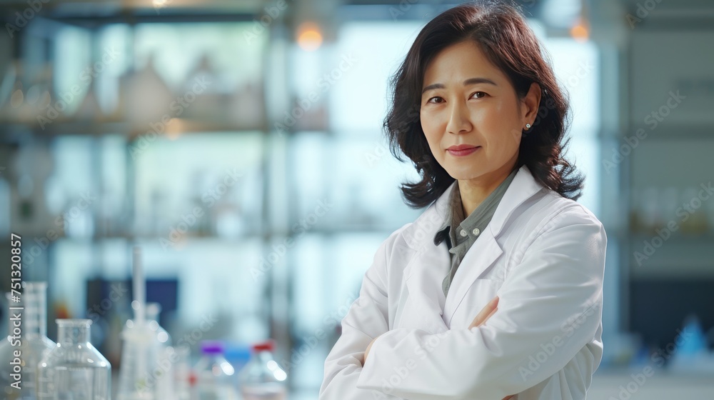 Portrait of a scientist in a white lab coat
Portrait of a scientist in a white lab coat