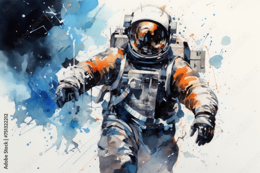 watercolor astronaut in outer space on a white background. Generative AI watercolor astronaut in outer space on a white background. Generative AI