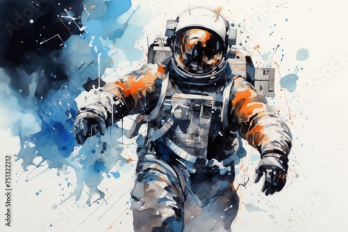 watercolor astronaut in outer space on a white background. Generative AI