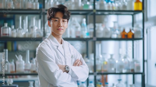 Portrait of a scientist in a white lab coat 