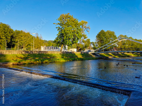 Fototapeta Naklejka Na Ścianę i Meble -  Vistula river in the tourist town Wisla, Poland