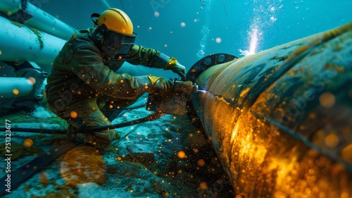 Butt welding underwater pipeline using automatic equipment.