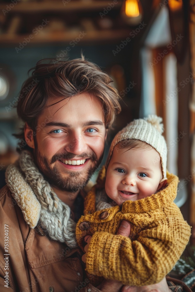 Happy little kid in the arms of a young man Happy little kid in the arms of a young man