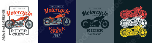 t-shirt set print style vintage custom motorcycle print. stylish vector graphics illustration of vintage motorcycle. vector illustration 