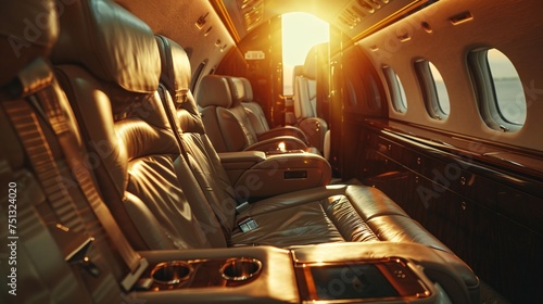 a luxury lifestyle scene focused on luxury private jet, Cinematic style, text copy space