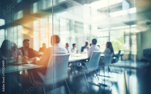 business meeting - out of focus behind glass wall - office work illustration. photo