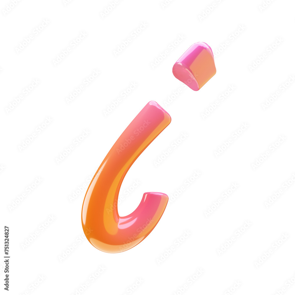 3D Glossy Plastic style lowercase letter i, character isolated in pink, orange colors 3D Glossy Plastic style lowercase letter i, character isolated in pink, orange colors