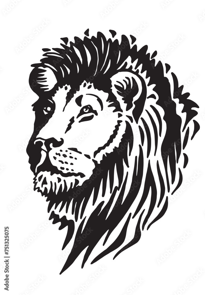 Obraz premium Portrait of lion in tattoo style, graphical illustration on white background