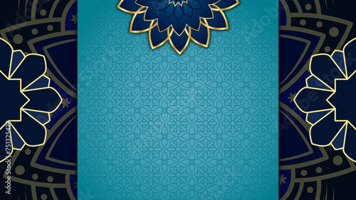 Golden arabesque arabis style islamic ornamental mandala pattern background with empty space. Paper style islamic background.