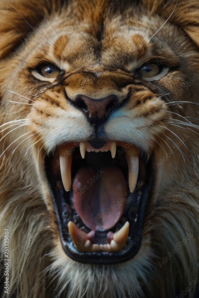 Close-up angry lion roar Close-up angry lion roar